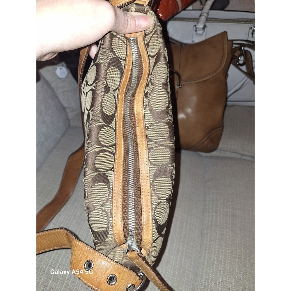 47. Coach Signature C Jacquard Canvas Leather Shoulder Bag Brown Khaki vintage - Picture 8 of 8